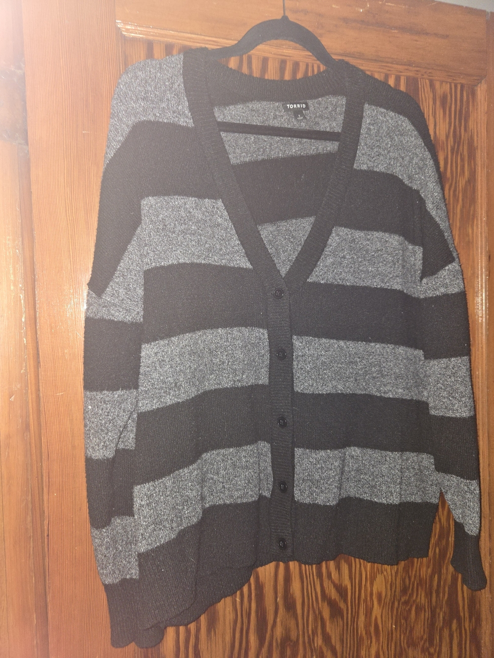 torrid Black and Gray Wide-Stripe Button Cardigan
